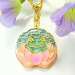 キーホルダー、カエル と 蓮の花、送料無料♪
