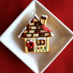 クリスマスの コトリとお家　クッキーのブローチ