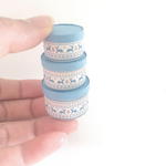 丸箱 水色と茶色のノルディック柄 ＊3箱セット＊ミニチュア＊カントリー風＊