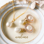 formal＊Off-white glass pearl - オフホワイト カラー 雫パール イヤリング + ネックレス セット＊ 入園式 入学式 卒園式 卒業式 フォーマル パール セレモニー