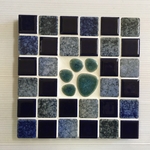 タイルの鍋敷：肉球～ネイビー＆石っぽいタイル