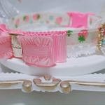 ラスト１点❤︎首輪❤︎いちご柄❤︎ハートアジャスター❤︎バックルリボンピンク