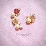 ピンクのお花イヤーカフ&ピアス