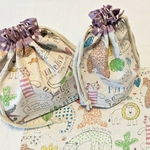 🌸【SALE】ランチ3点セット《お弁当袋*コップ袋*ランチョンマット》ゆかいなどうぶつたち   パープル   折マチ