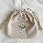 〈裏地付き〉チューリップの刺繍巾着