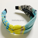 ✳︎しあわせカチューシャ™️ アシメ✳︎ブルーイエローストライプ✳︎痛くならないカチューシャ✳︎幅広カチューシャ✳︎HANAkana✳︎商標登録出願中