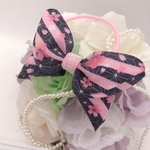 black×淡いピンクの麻の葉×桜柄♡蝶々リボンのヘアゴム