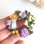 花いっぱいのブローチ&ネックレス・カランコエ・シロツメクサ・四つ葉のクローバー・ダリア・ミモザ・紫陽花・ポピー・パンジー・リングブローチ・春・バッグチャーム・レース編み