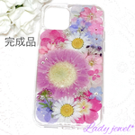 [専用] 押し花iphoneケース＊華やかガーベラ・くすみピンク＊スマホケース 名入れ可能  ラメ・ホロ・スワロフスキー無料 [受注製作]