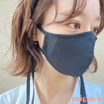 【 新作 】 mignon 紐マスク Ｗリング マスク 春マスク 春色 布マスク リボンマスク 不織布フィルター ブラック