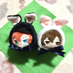 【f様専用・オーダー】もちもちマスコットミニ用着ぐるみ・ウインクスマートイヤーうさちゃん(黒&白、おリボン紺)