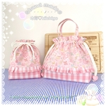 ♥.*【お弁当袋＆コップ袋2点セット】可愛いフリル付♥.*pink×pinkチェック♪。.:＊・゜♪。.:＊・゜♡*…。