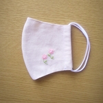 【送料無料】お花のワンポイント刺繍布マスク(ベージュ)