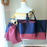 【ご依頼品】ファミリア＊赤　レッスンバッグ・シューズケース・巾着袋など　濃紺　７点