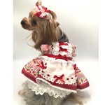 犬服オーダー★苺柄ボーダーエプロンドレス★