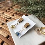 ■数量限定■琥珀ブルーチェコビーズ×キャメル　ピアス／イヤリング