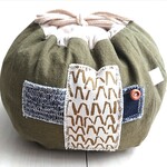 ▼Colon巾着／大size▼cotton linen キャンバス(カーキ)×北欧クロス➕type ③
