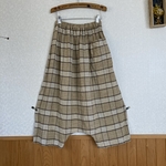 リネンのサルエルパンツ　ベージュ系チェック柄
