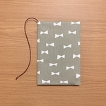 《 四六判》ブックカバー  ハンドメイド  リボン グレー