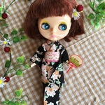 ♡浴衣(黒桜×ピンク)♡ブライス、リカちゃんサイズ