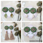 選べるチャームのオーダーメイドお花刺繍ピアス○モスグリーン