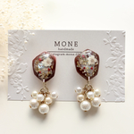 《 SALE 》ピンク ブラウン ドライフラワー シェル じゃらじゃらパール レジン ピアス ⁂ 母の日 プレゼント ギフト お呼ばれ デート  入学式 お出かけ 