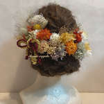 【再販】khaki orange gold tulle ribbon ヘッドドレス 成人式 卒業式 髪飾り