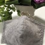 ☆  マスク綿100％コットンレース刺繍生地花柄(シルバーグレー)