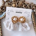 《刺繍リボン》ボタンピアス・イヤリング