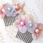 紫陽花のコーム型ヘアピン《送料無料》〔Haru-No-Umi プラバン店〕