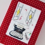 タイプライター★赤★春★ドット★刺繍★ブックカバー（文庫本サイズ）