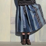着物リメイク*ギャザースカート*青のたてパッチ