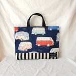 ◎sale◎　再販ナシ!! 裏キルティング▷レトロバス ネイビー　　レッスンバッグ