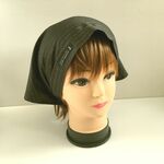 チャコール×白　ピンストライプ（ポリエステル）後ろゴム　ギャザーバブーシュカ三角巾　