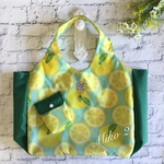 再販★新柄　ナイロンエコバッグ　れもん(ミントグリーン×グリーン) Lサイズ