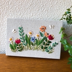 お花畑 刺繍 ファブリックパネル  