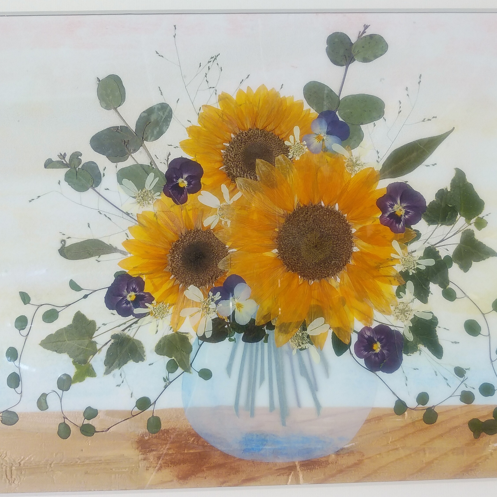 新品即決 ひまわりと小花たちが GALLERY 真蓮花工房 - 押し花額 可愛い 絵画