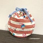 おにぎり入れて♪保冷・保温 洗える まんまる巾着 ハニーチューン　赤白ストライプ