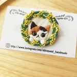 [ミモザ]ミモザリースの猫ちゃんブローチ
