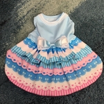 リボン🎀、ハート♥️、レース柄フリフリワンピース(ブルー)