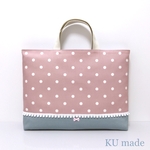 【再販】くすみピンク ドット×ブルー☆*レッスンバッグ ハンドメイド シンプル リボン 北欧 入園入学 手提げ袋 女の子
