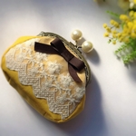 レースとリボンのがま口ミニポーチ👛マスタードイエロー♣︎Pure  alice