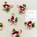 【再販】4pcs・ガラスストーン付フラワーチャーム（ロータス）d-87
