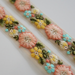   【50㎝カット済み】チュール刺繍リボン   フラワーキャンディ【ペールオレンジ】