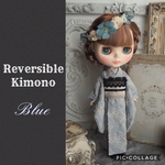 リバーシブル着物セット　Blue