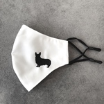 犬シルエット刺繍の春夏マスク ＊ 抗菌・抗ウイルスマスク／刺繍立体マスク／大人用Mサイズ　コーギー