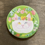 花と白猫の缶ミラー