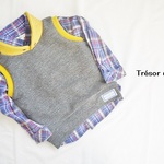 在庫整理SALE☆80☆プチ衿つきのベスト　マスタード×グレー 