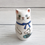 おでかけネコさんのミニマトリョーシカ（白）