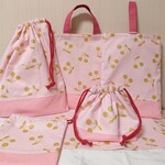 【オーダー】6種7点 入園準備セット [サクランボ柄ピンク×ゴールド] 